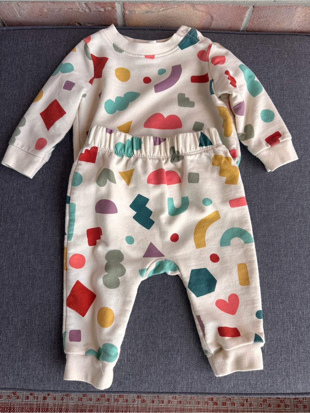 Cat & Jack Cream One-Piece Footie with Multicolor Geometric Shapes